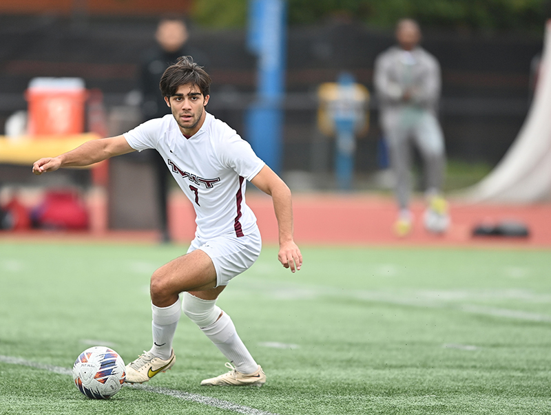 Dilin Meloni on a soccer field wearing an MIT uniform.