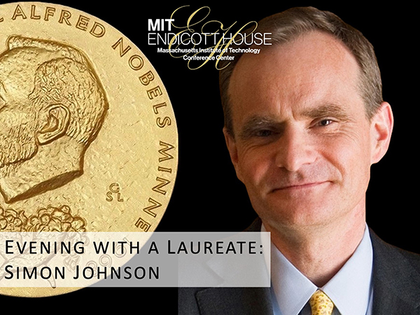 Poster of Simon Johnson with image of Nobel prize