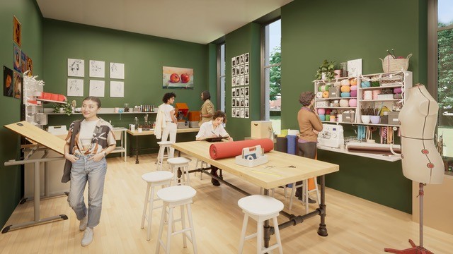 An architect's rendering of the McCormick craft room after the renovation