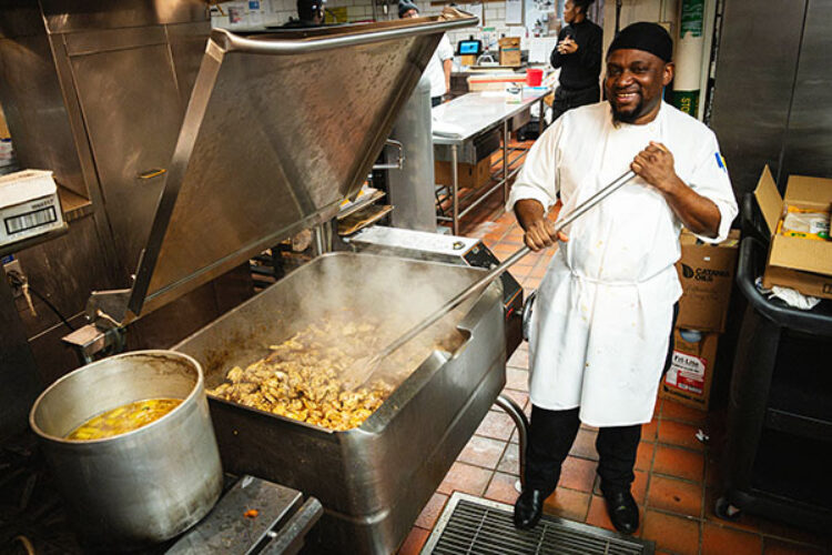 Jean Sauveur,cooking a large amount of food in Baker House